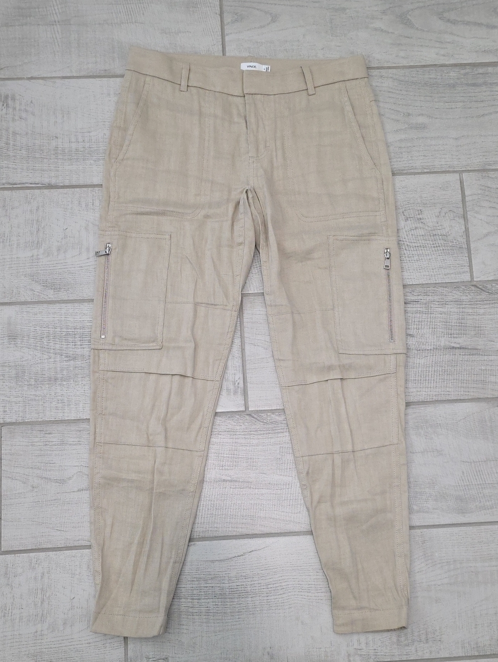 Vince Khaki Linen Blend Joggers Women's Size 0 Stretch Light Tan - Picture 1 of 12